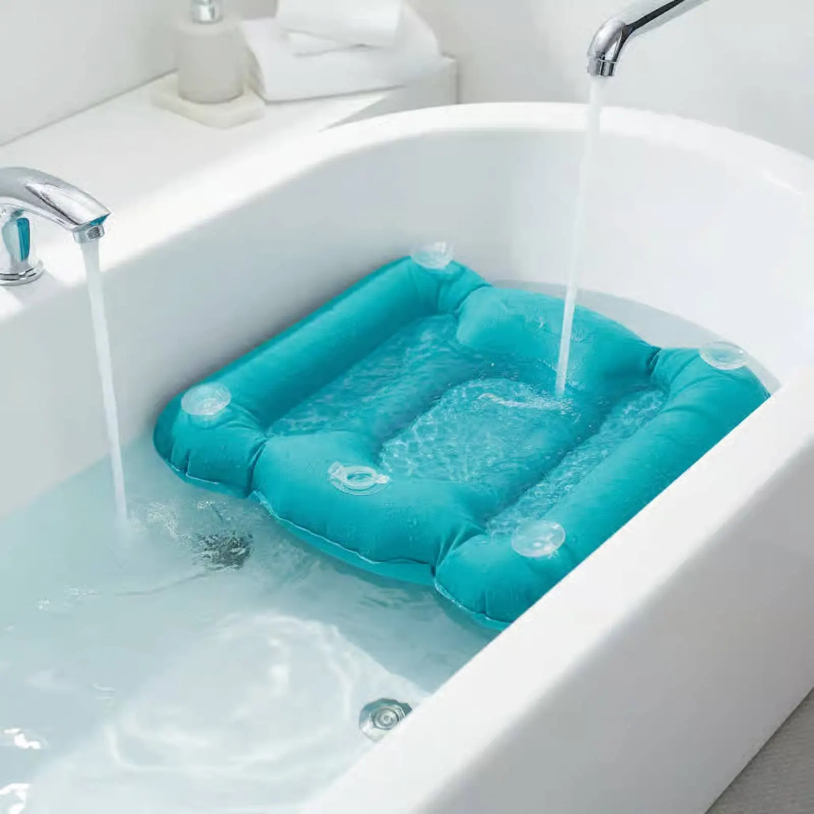 

Bathtub Booster Pad Shimmery Finish Inflatable Bath Seat Suction Holder Spa Pillow Non-Slip Bathroom Accessory for Heated Bath