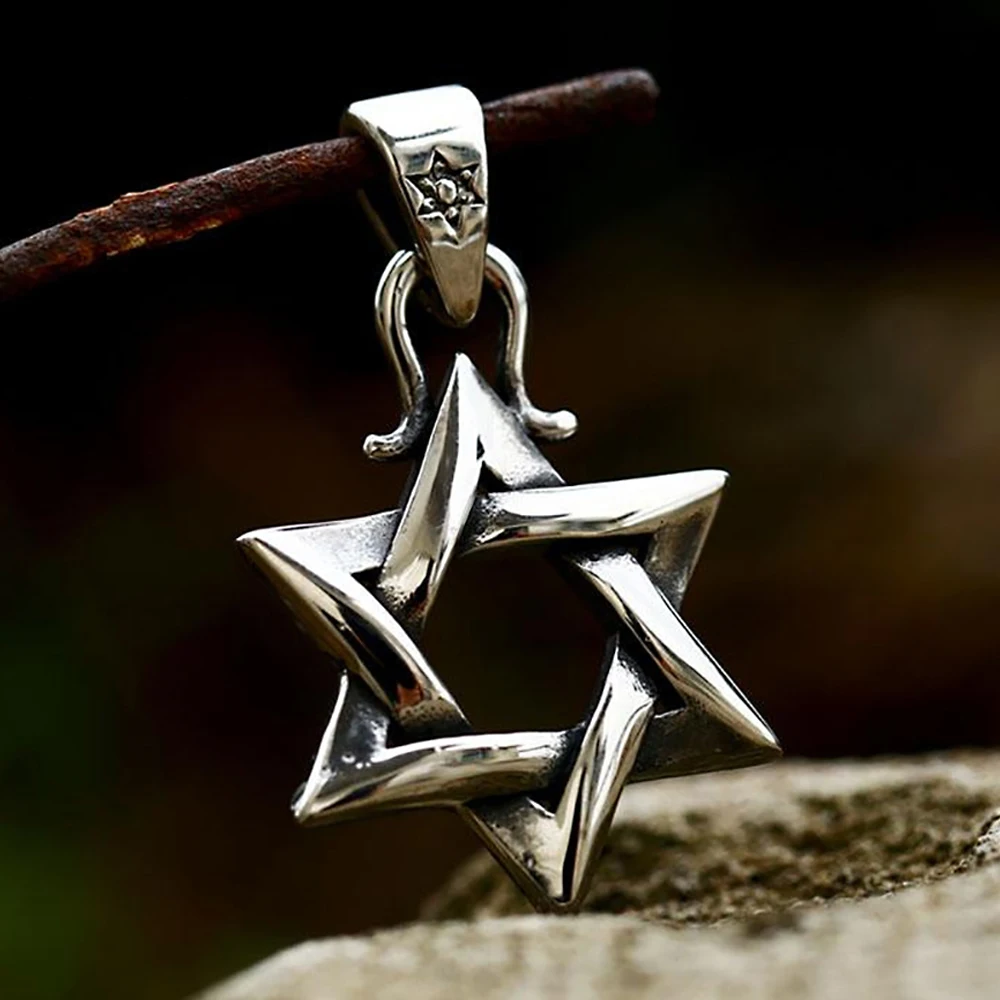 Classic Fashion Stainless Steel Star Of David Men's Pendant Necklace Six-pointed Star Necklaces Religious Symbol Amulet Jewelry