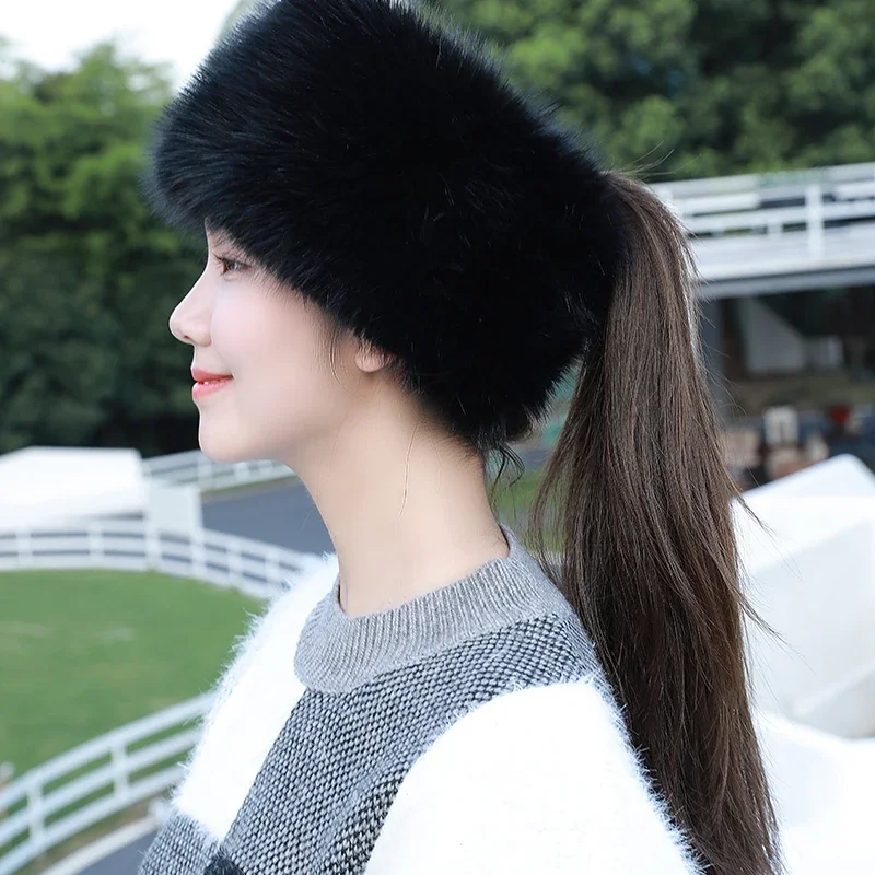 2022 Winter Thick Furry Hairband Fluffy Russian Faux Fur Women Girl Fur Headband Hat Winter Outdoor Ear warmer Ski Hats Hot