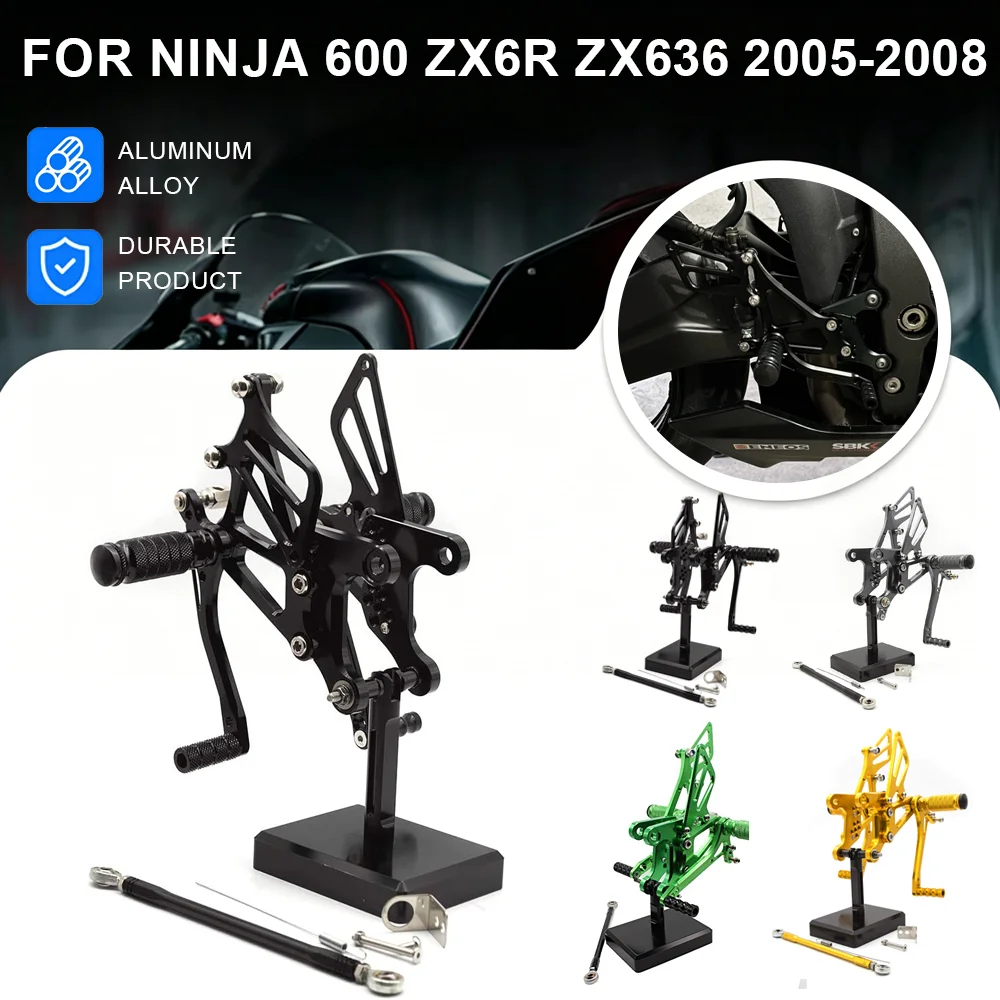 

ZX6R 05-08 Aluminum Adjustable Motorcycle Rearset Rear Set Foot Pegs Footrest For Kawasaki Ninja 600 ZX6R ZX636 2005-2008