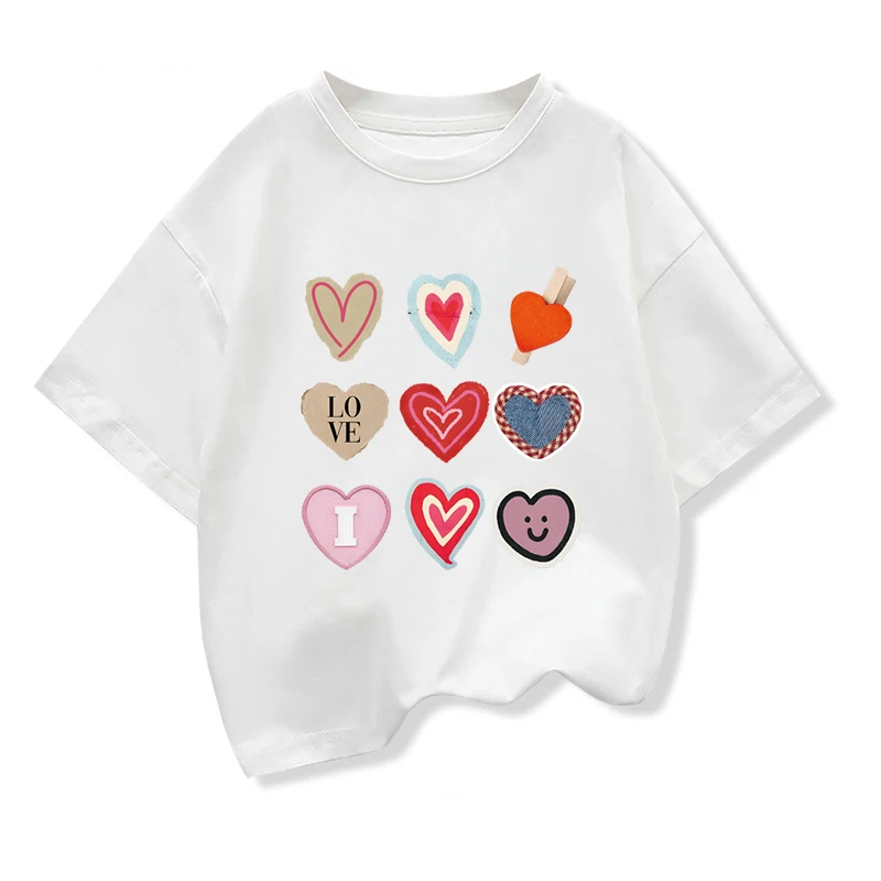 Girls Heart-shaped High-quality T-shirt 2026 Summer New Children's Clothing Kids Short-Sleeve Graphic Casual Tops Tee