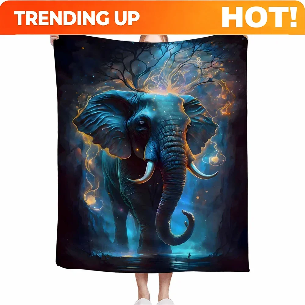 Customization Elephant Microfiber Throw Blanket,Xmas Leisure Cover Blanket,Elephant Lunch Break Blanket Home Travel Camping Blan
