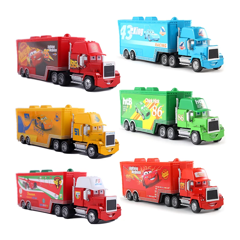 Auto Mack Truck Disney Anime Figure Lightning McQueen Racing pulcino Hicks modello The King Vehicle giocattoli per bambini regali di compleanno