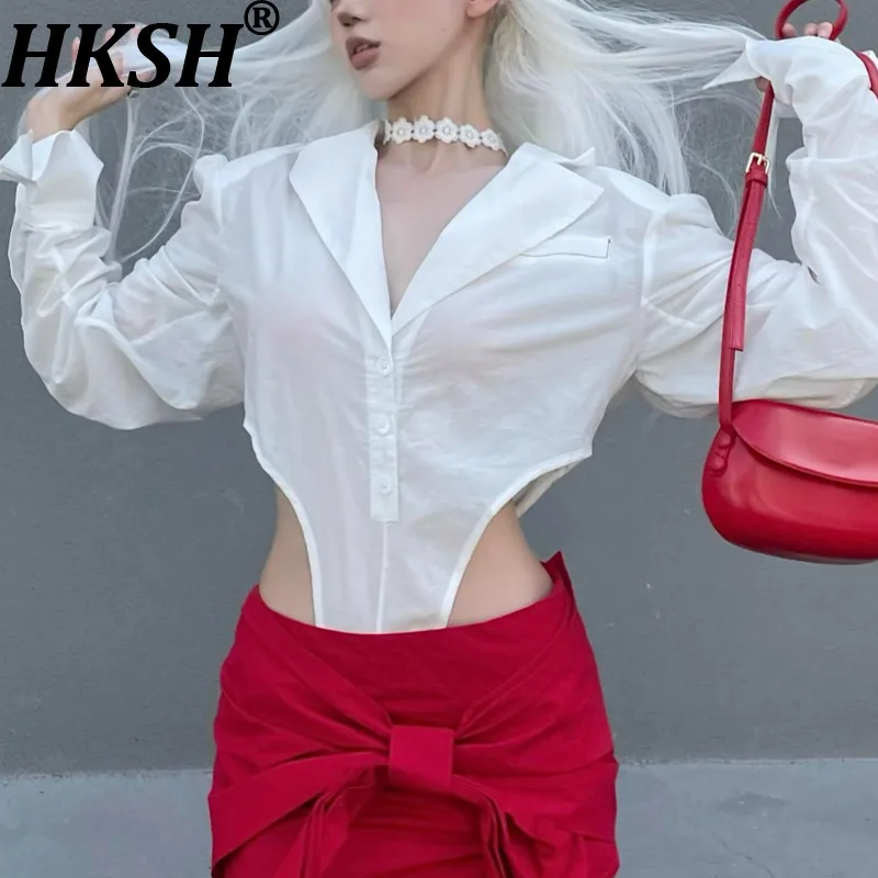 

HKSH Autumn New Women Shirt Turn-down Collar Long Sleeve Single Breasted Personality Streetwear Sexy Fashion Trendy Tops HK12255