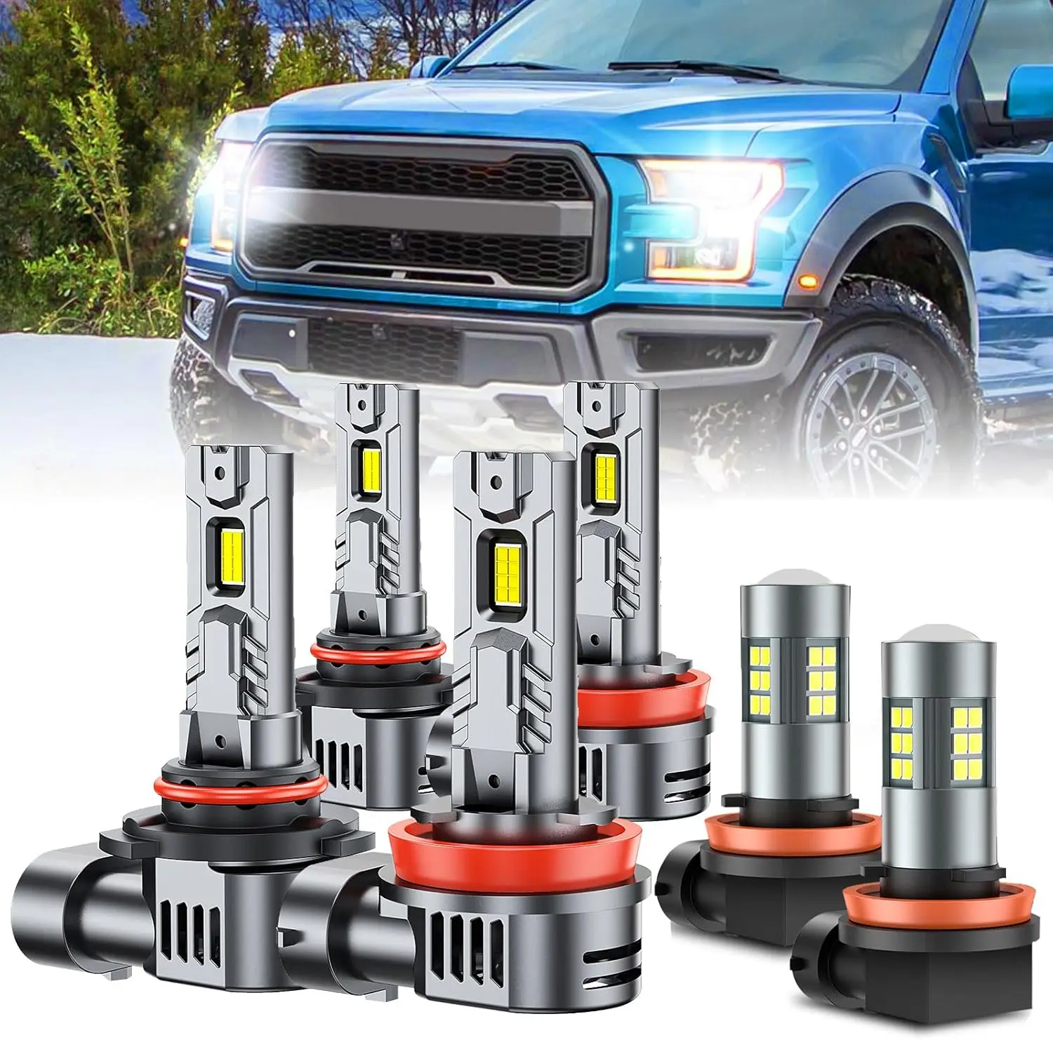 

Сверхъяркие светодиодные лампы H8/H9/H11 9005/HB3 с противотуманными фарами, 100 000 лм, 6500K холодный белый свет, Plug N Play, упаковка из 6 шт.