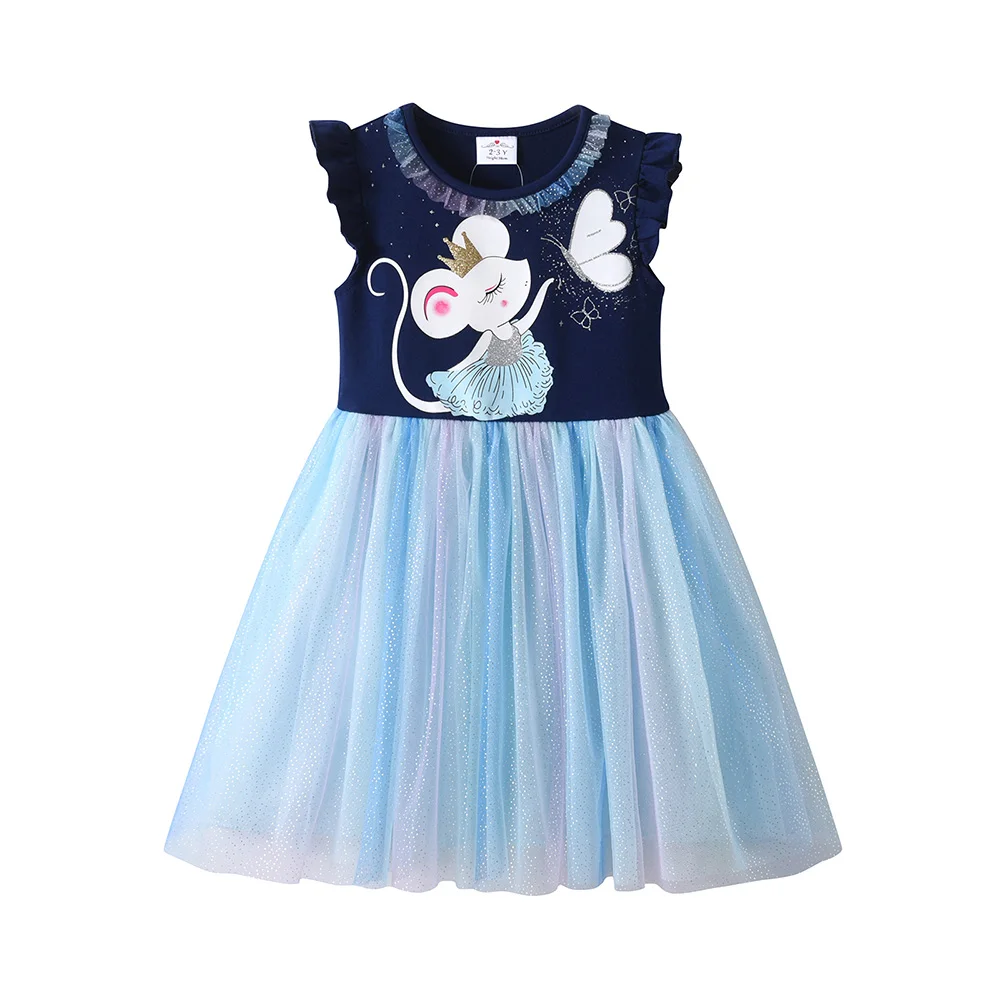 VIKITA Toddlers Girls Princess Dress Kids Mouse Print Tulle Sleeveless Summer Casual Party School Elegant Blue Frocks Outfit view 2