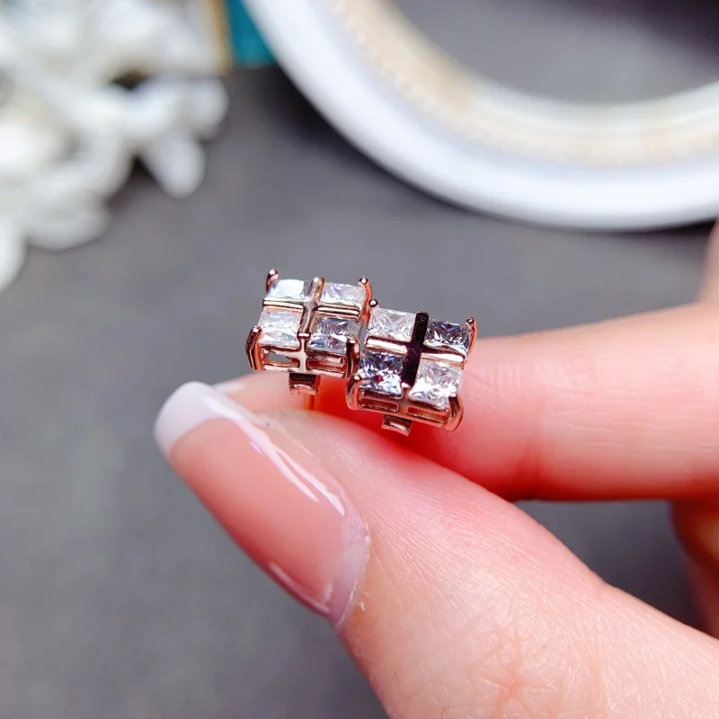 

New White and Gray Moissanite Exquisite Earring Stud Real Sterling 925 Silver Fine Jewelry Each Shiny Lab Diamond Women Gift