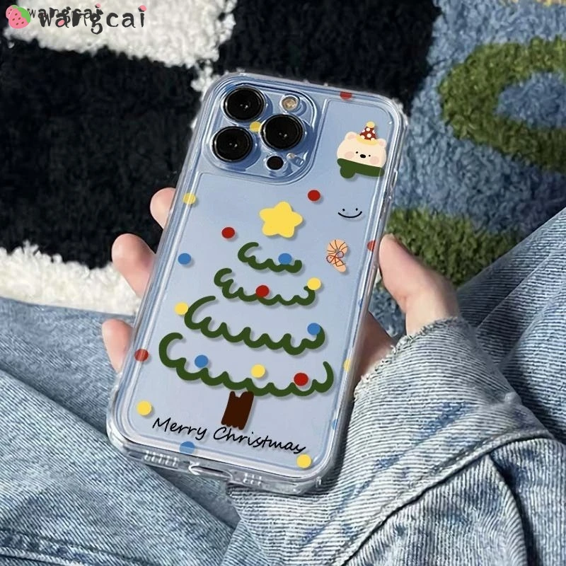 حافظة لهاتف جوجل بيكسل 9 9A جوجل بيكسل 9 جوجل بيكسل 9A شجرة عيد ميلاد سعيد الدب البولكا نقطة لطيف الكرتون واضح غطاء ناعم