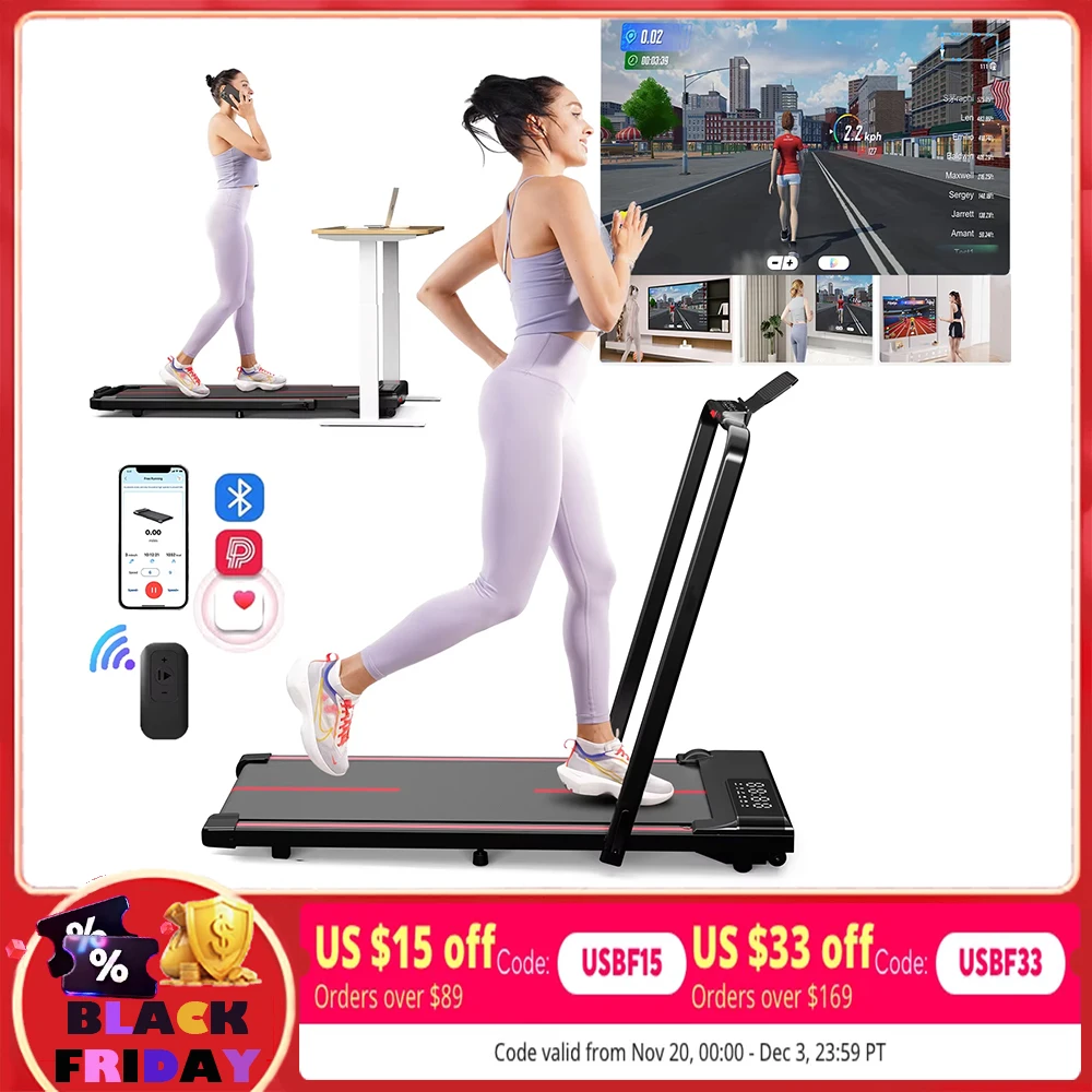 جهاز سير 3 في 1 بسعة 300 رطل، جهاز سير قابل للطي بسعة 3.0 حصان، جهاز تمرين هادئ تحت المكتب للمنزل والمكتب