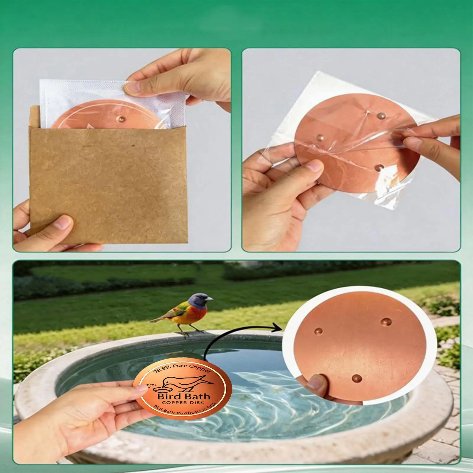 Bird Bath Copper Disc 0.6mm Thick Purification Plate Bird Bath Purification Disk For Outdoor Garden Patio Lawn Yard Farm