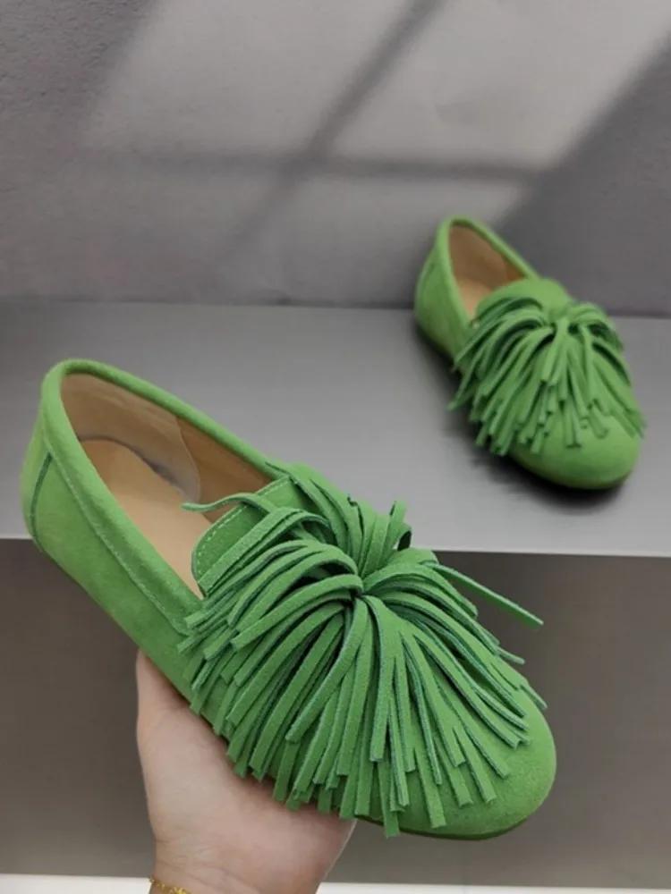 الترفيه نمط السيدات شرابات جلد طبيعي جولة تو عالية الجودة متعطل بلون البقرة المدبوغ الانزلاق على شقة مريحة #2