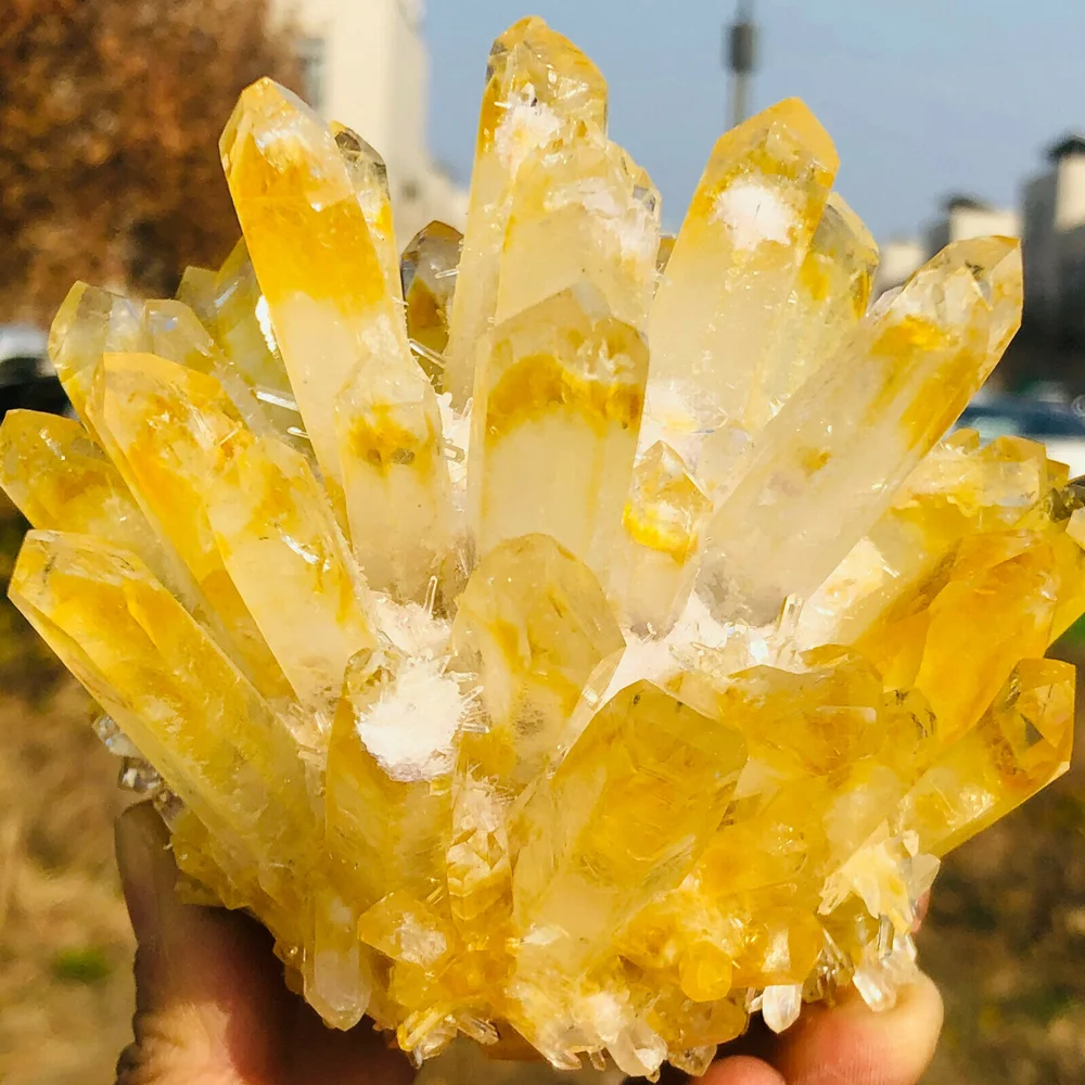 Natural Yellow Tibetan Quartz Crystal Cluster Specimen, Beatiful Healing