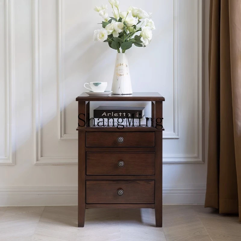 FG Premium Exquisite solid wood storage narrow bedside table simple ash wood bedside free installation drawer bedroom