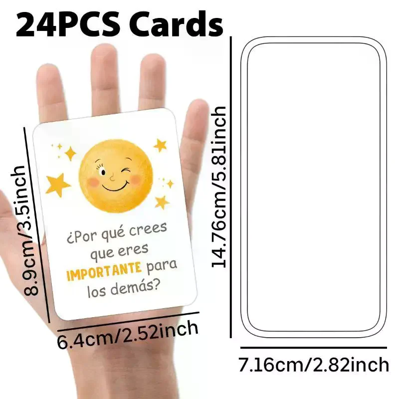 24Pcs/Set Interactive Questioning Cards Self-Reflection Emotional Intelligence Building Cards Spanish Language Learning Card