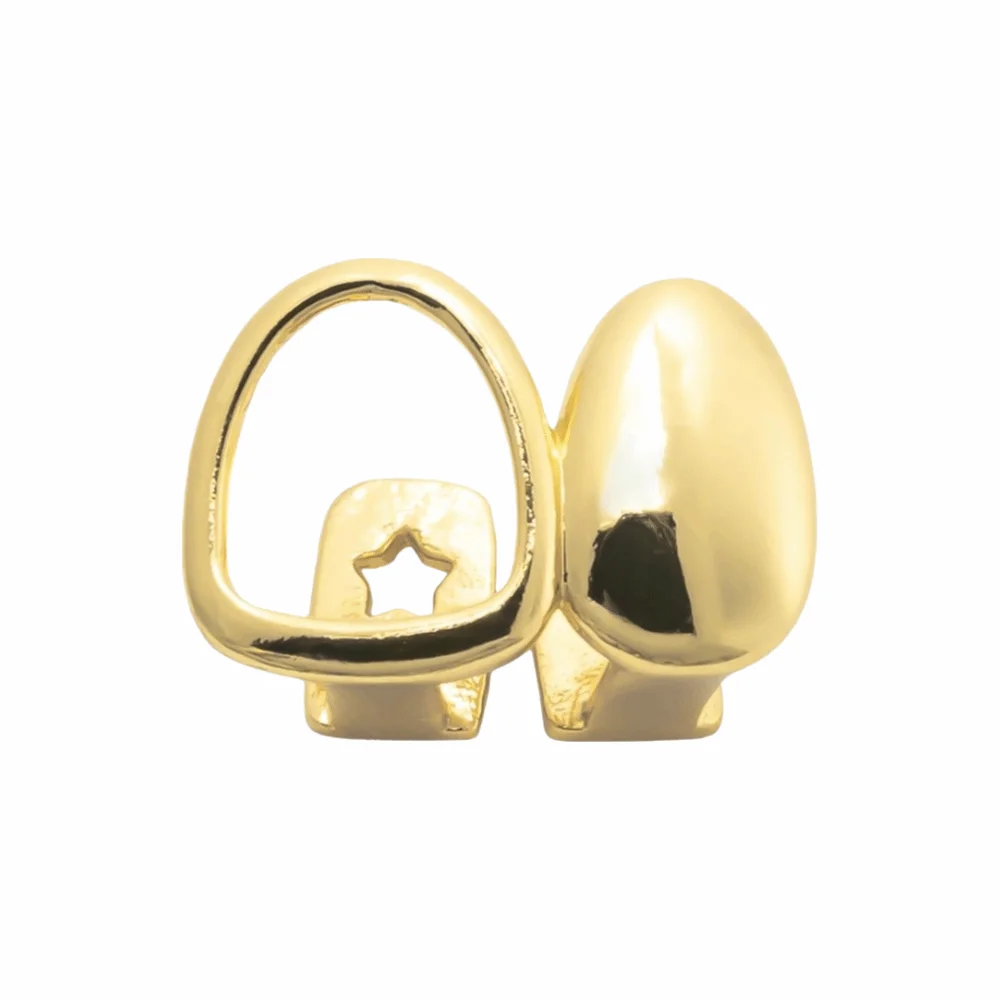 Unique Hollow Out Teeth Grillz Vintage Glossy Open Face Tooth Caps Geometric Open Frame Temporary Teeth Grills Music Festival