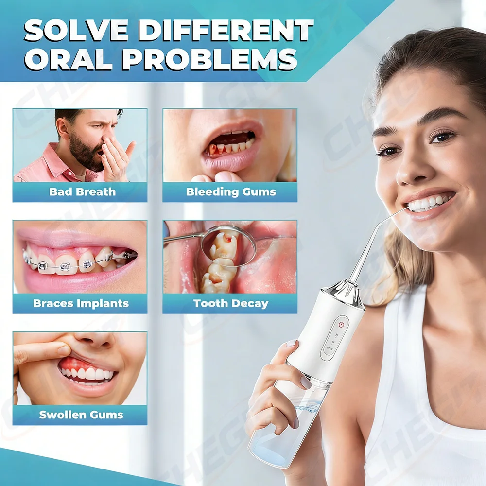 New Portable Oral Irrigator Dental Water Flosser USB Rechargeable Water Jet Floss Tooth Pick 4 Jet Tip 220ml 3 Modes
