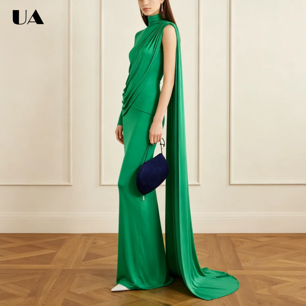 

ULBYANRY Customized Satin One-shoulder Prom Dresses for Women, Elegant Mermaid Evening Dress, Fashionable Turtleneck Ball Gown