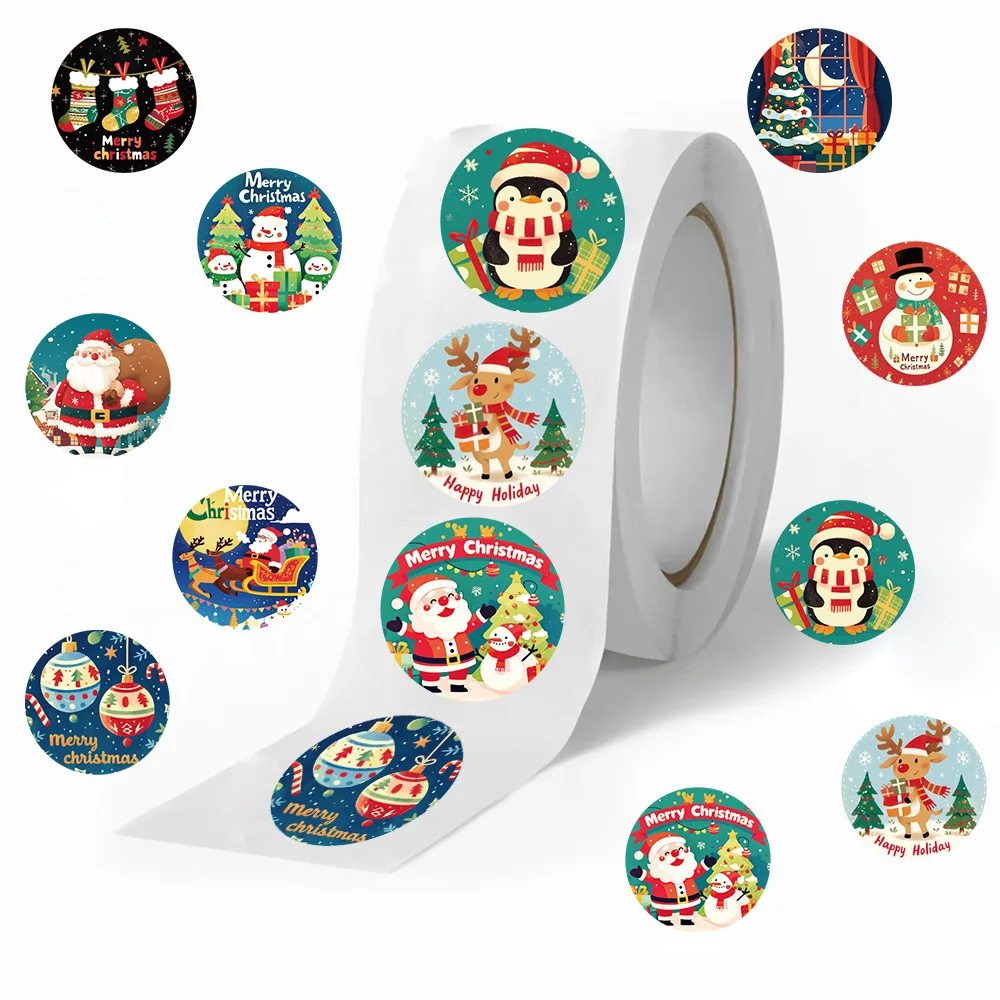 Christmas Stickers Cartoon Roll sticker Curly Sealing DIY Graffiti Fashion Sticker Kids Gift Toys Scrapbook Laptop Bike Decals