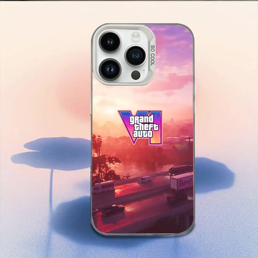حافظة هاتف GTA 6 Game Grand Theft Auto لهاتف iPhone 16,15,14,13,12,11,Mini,Pro,E,MAX غطاء مقاوم للصدمات من الحلوى البيضاء غير اللامعة