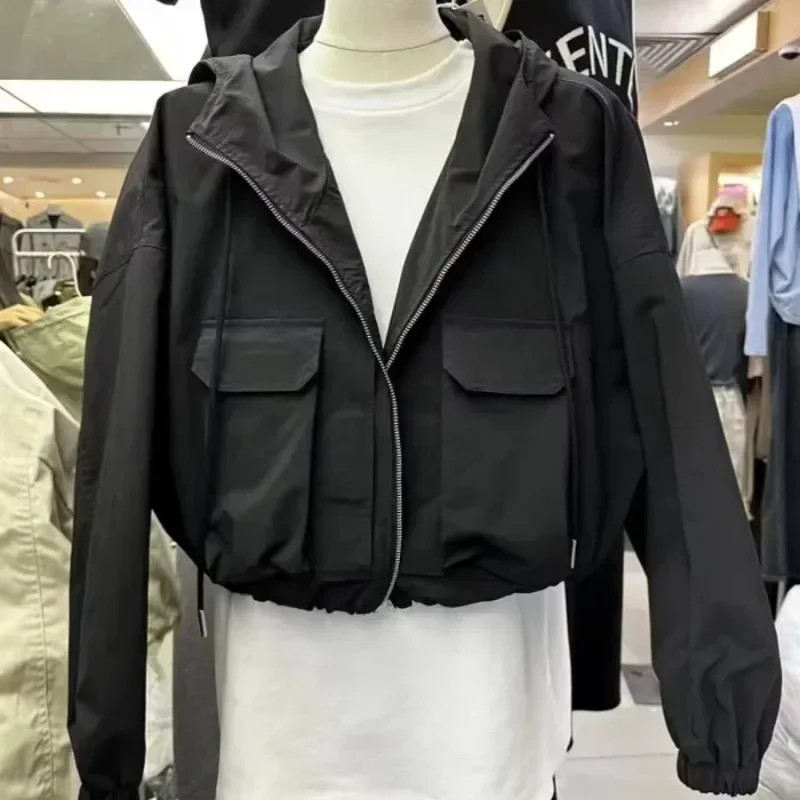 Koreaanse Mode Harajuku Cropped Jack Vrouwen Windjack Met Capuchon Rits-Up Jas Herfst Kleding Y 2K Vintage Streetwear Outwear