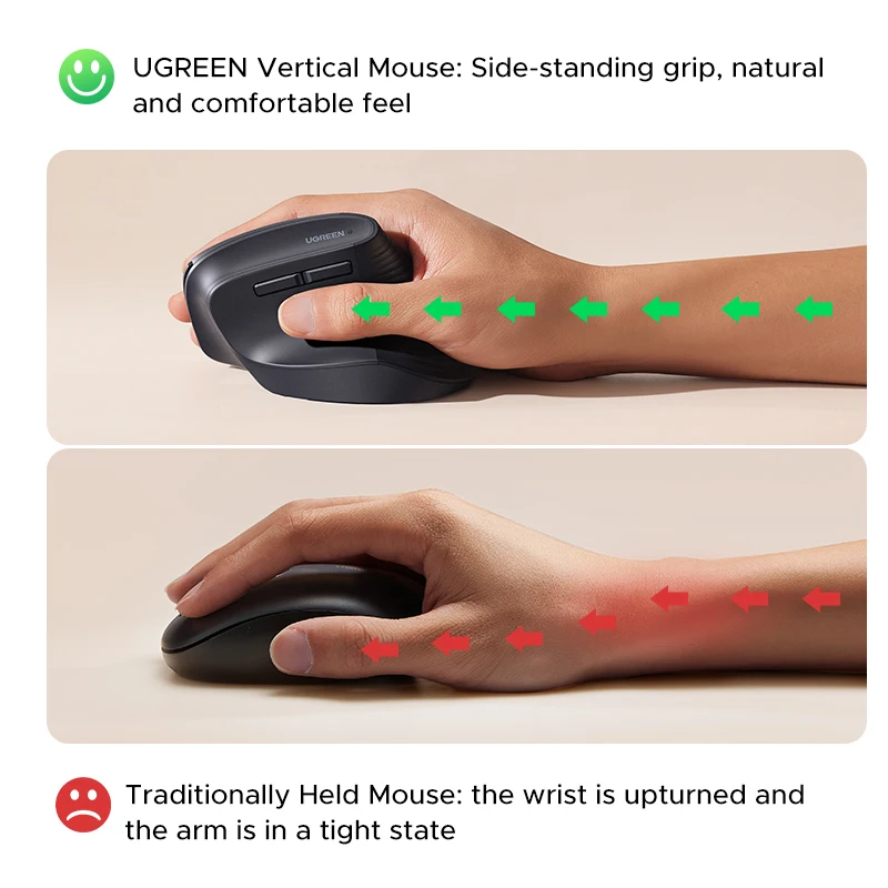 Ratón inalámbrico vertical UGREEN ergonómico silencioso negro rosa - imagen 3