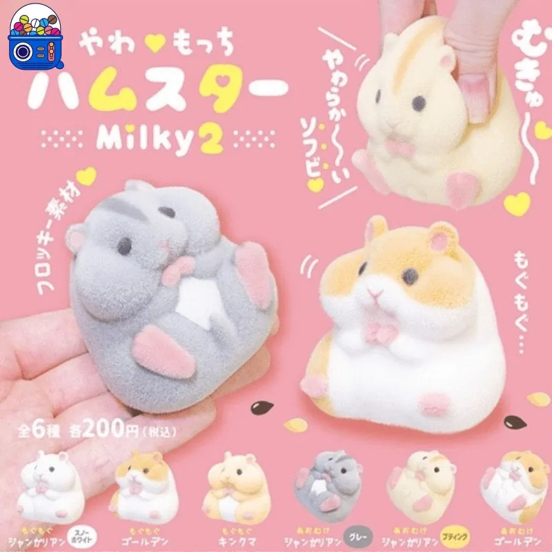 Japan Milky Genuine Fatty Milky Soft Hamster Capsule Gashapon Toy Cute Flocking Plush Dolls Squishy Kids Gifts