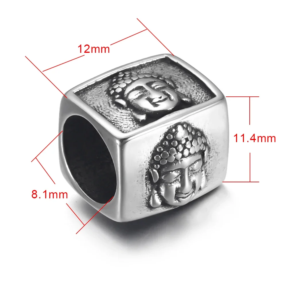 Stainless Steel Cuboid Bead Buddha 8mm Large Hole Beads Polished Metal Charms Accessories DIY Bracelet Jewelry Making