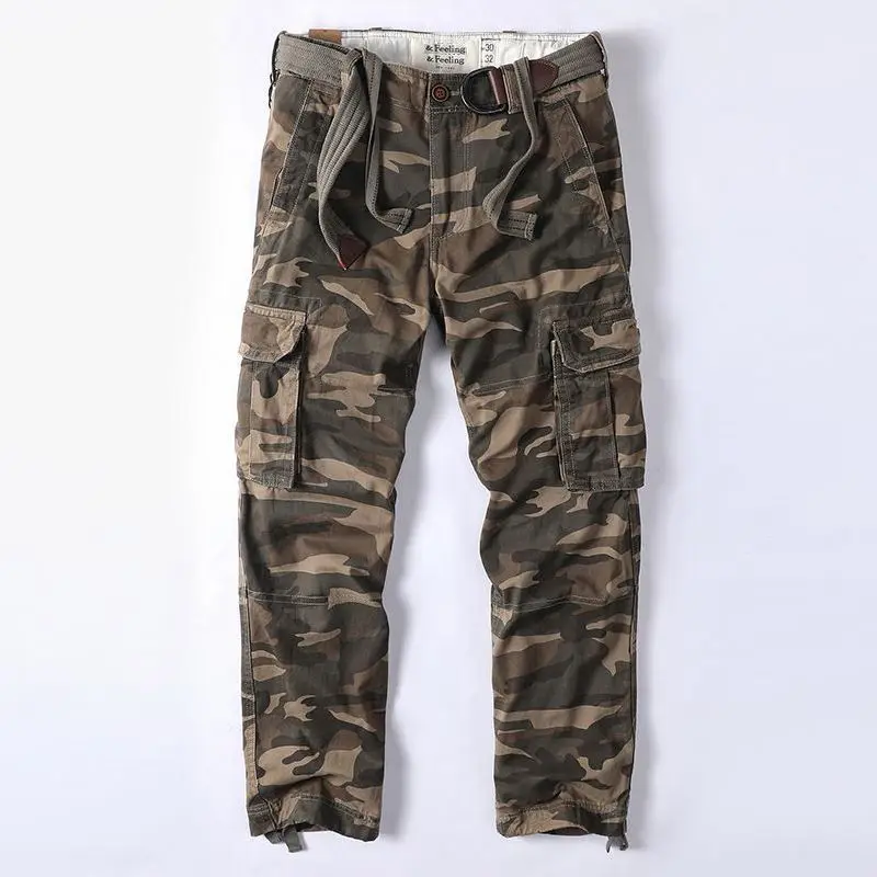 

American Retro Men's Heavyweight Camouflage Workwear Long Pants Loose Large Size Pure Cotton Trendy Outdoor Straight Casual P...