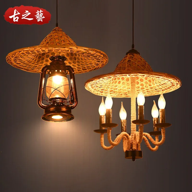 

Horse lamp chandelier Chinese retro hot pot shop agritainment B & B inn bamboo hat lampshade straw hat lamp horse lamp
