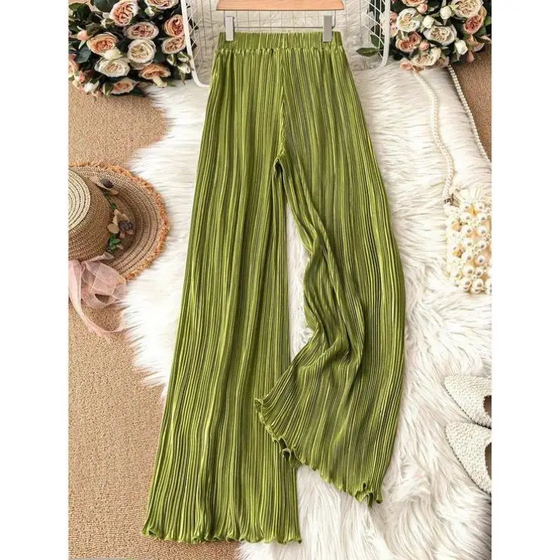 

Modern Comfortable Pure Color Wide Leg Pants for Women Casual Straight Cut PVC Fabric ex Winter Collection