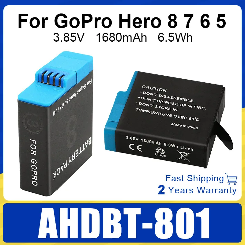 1680mAh Battery For GoPro Hero 8 7 6 5 Li-ion Battery Pack Motion Camera Battery Storage for GoPro Hero8 Rechargeable Batteries