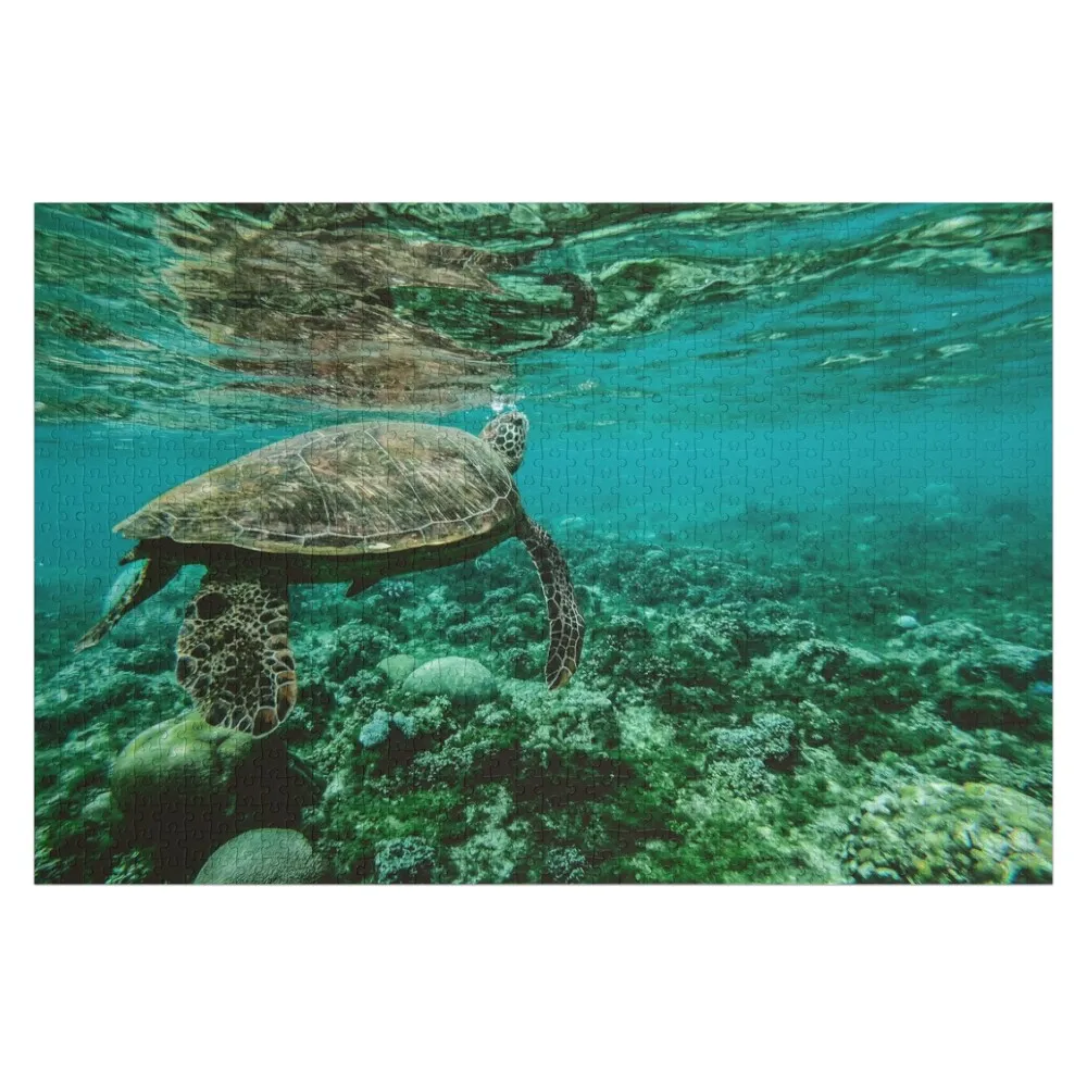 

Blue ocean sea turtle - summer sea swimming turtle Jigsaw Puzzle Custom Photo Wooden Name Customized Photo Puzzle