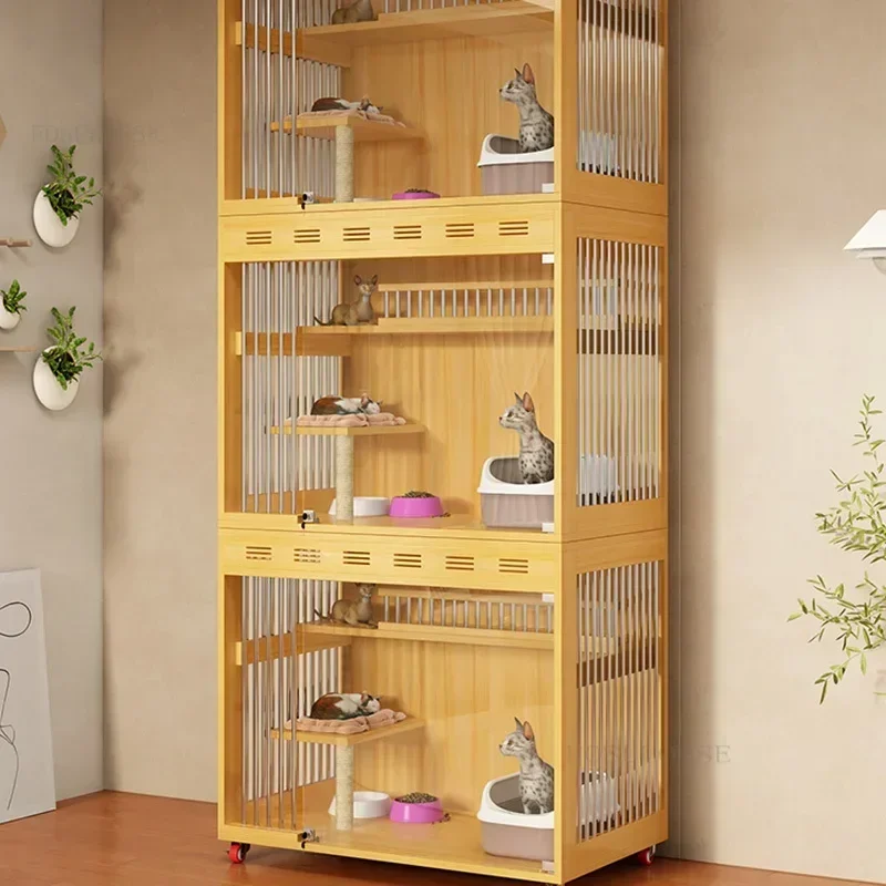 Nordic Solid Wood Cat Cages Cat Litter  Cabinet Home Indoor  House Super Large Free Space Light Luxury Stackable  Villa