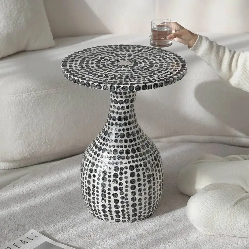 European High-end Medieval Shell Coffee Tables Living Room Sofa Side Tables High-end Wabi-sabi Furniture Side Round Table