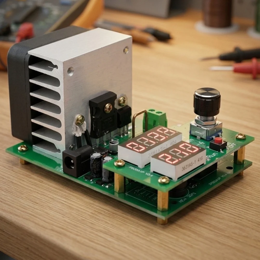 Electronic Load Module 60W 10A 30V for Battery Discharge Testing Featuring IR Power Transistor and Digital Tube Display