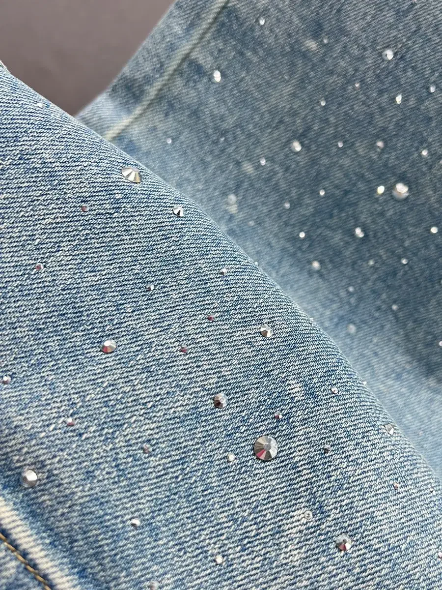 Rhinestone XINGX Pendant Design High Waist Wash Jeans Women's Summer Loose Slimming and All-Matching Straight-Leg Pants WJ844