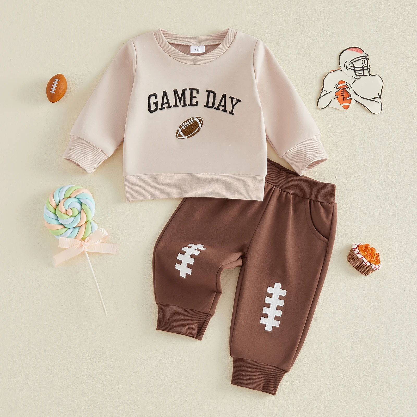 Toddler Baby Boy Fall Outfit Casual Rugby Letter Embroidery Crew Neck Long Sleeve Sweatshirt and Pants 2 Pcs Set