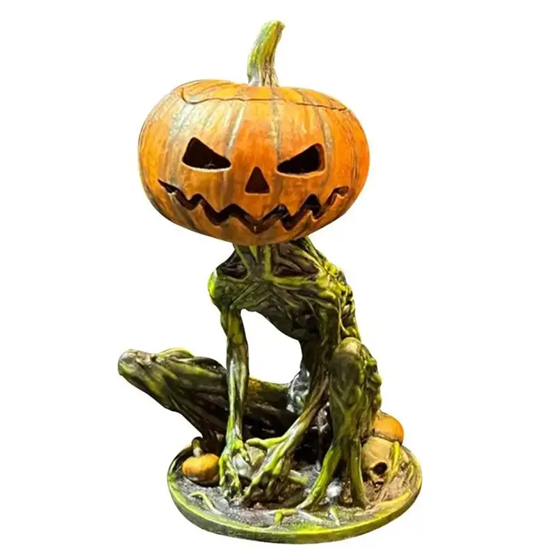 AB47 - Statue de citrouille d'horreur en résine, sculpture décorative humaine, décorations de citrouille uniques, artisanat en résine de citrouille