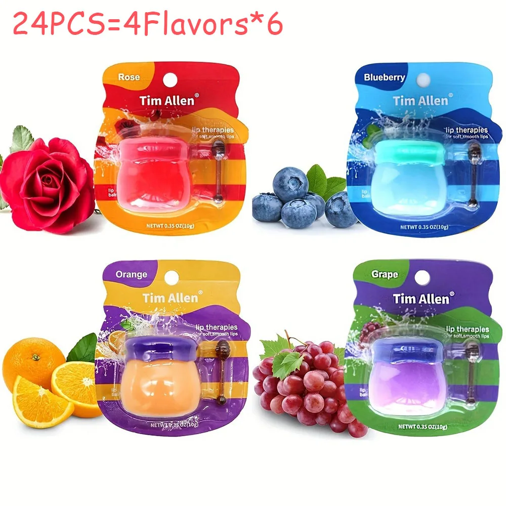 

24Pcs Orange Rose Flavor Bluberry Grape Vaseline Flavors Lip Mask Lip Jelly Honey Pot Hydrating Sleep Lip Repair Lips Care