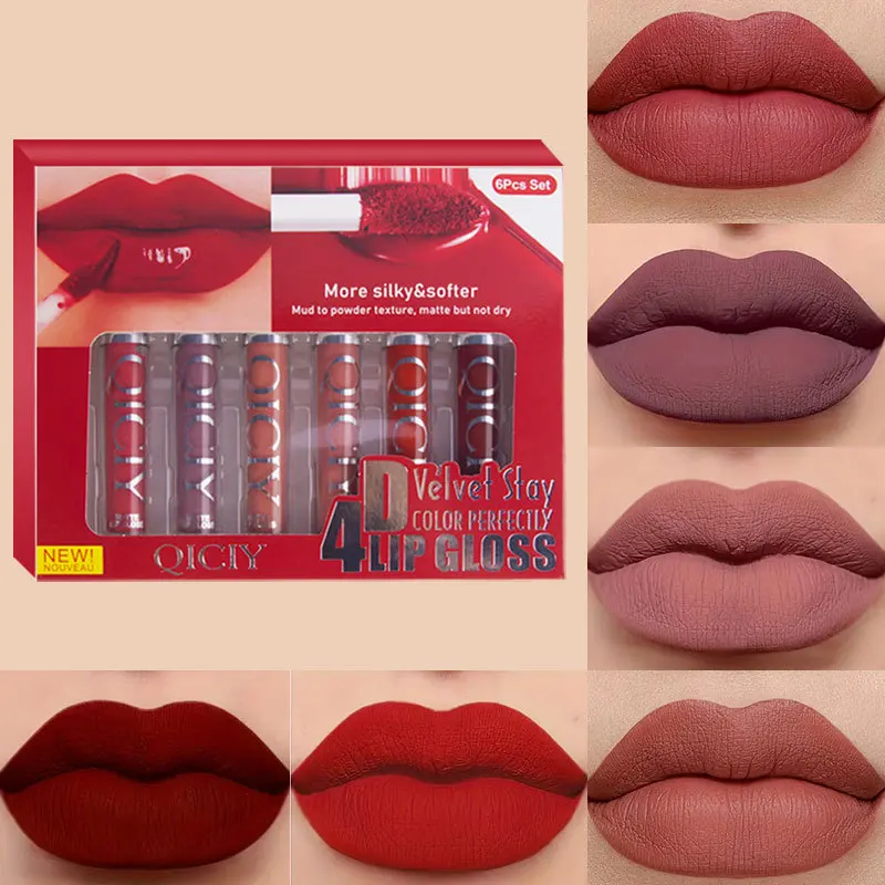 

QICIY Velvet Stay 4D Lip Gloss: Silky Soft, Matte, Long-Lasting Color - 6 Piece Set