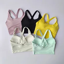 Solid Color Fitness Women Sport Bra Gym Yoga Bra Athletic Cross Tight Top Workout Train with Chest Pad High Quality Shockproof