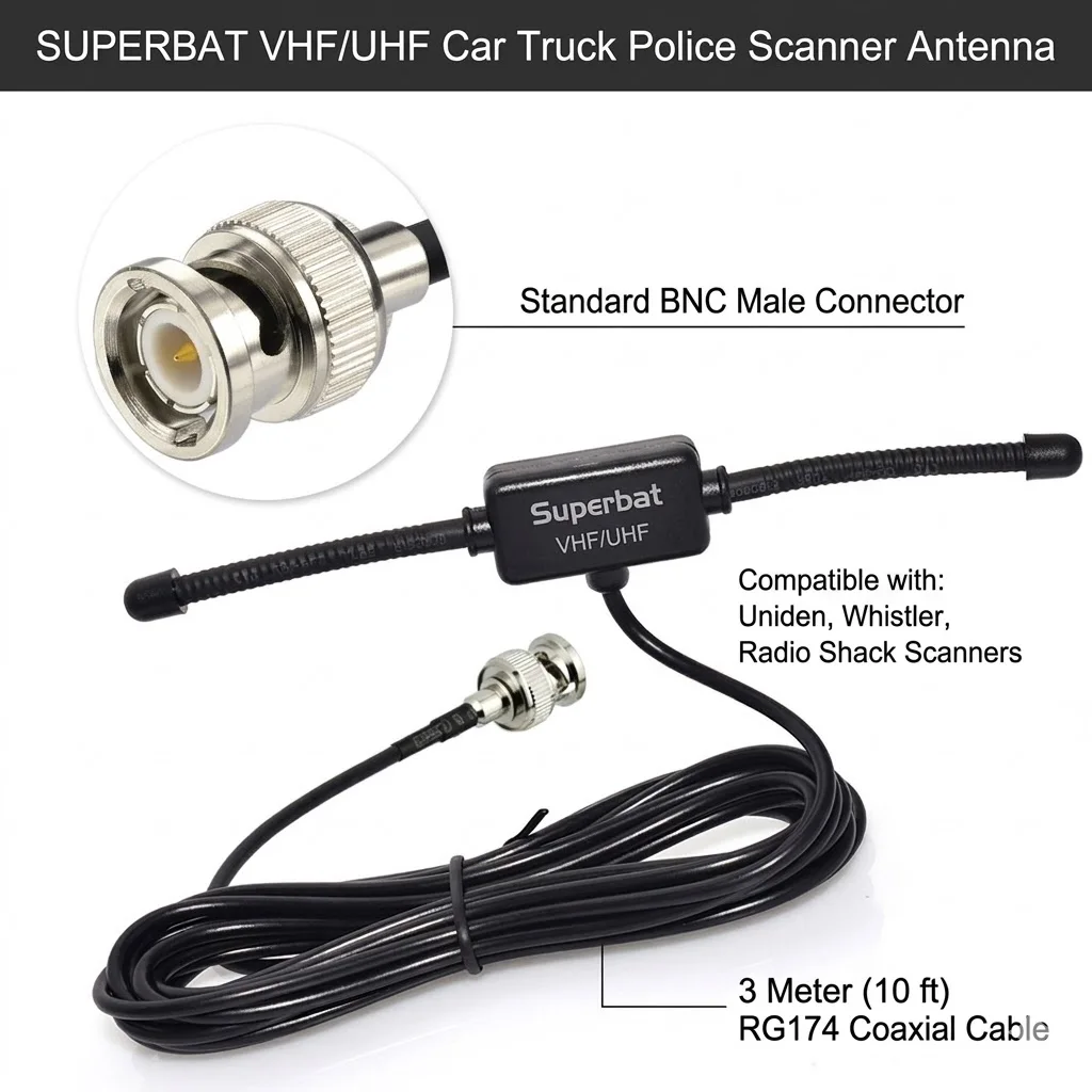 Superbat VHF UHF Car Truck Scanner Adhesive Mount Ham Amateur Radio BNC Male Dipole Antenna for Uniden Bearcat Whistler Radio