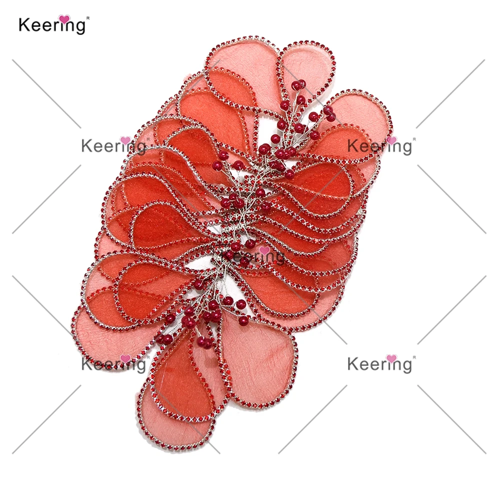 (2 PCS) 3D Wire Flower Rhinestone Headband Petal Appliques for Wedding Decoration