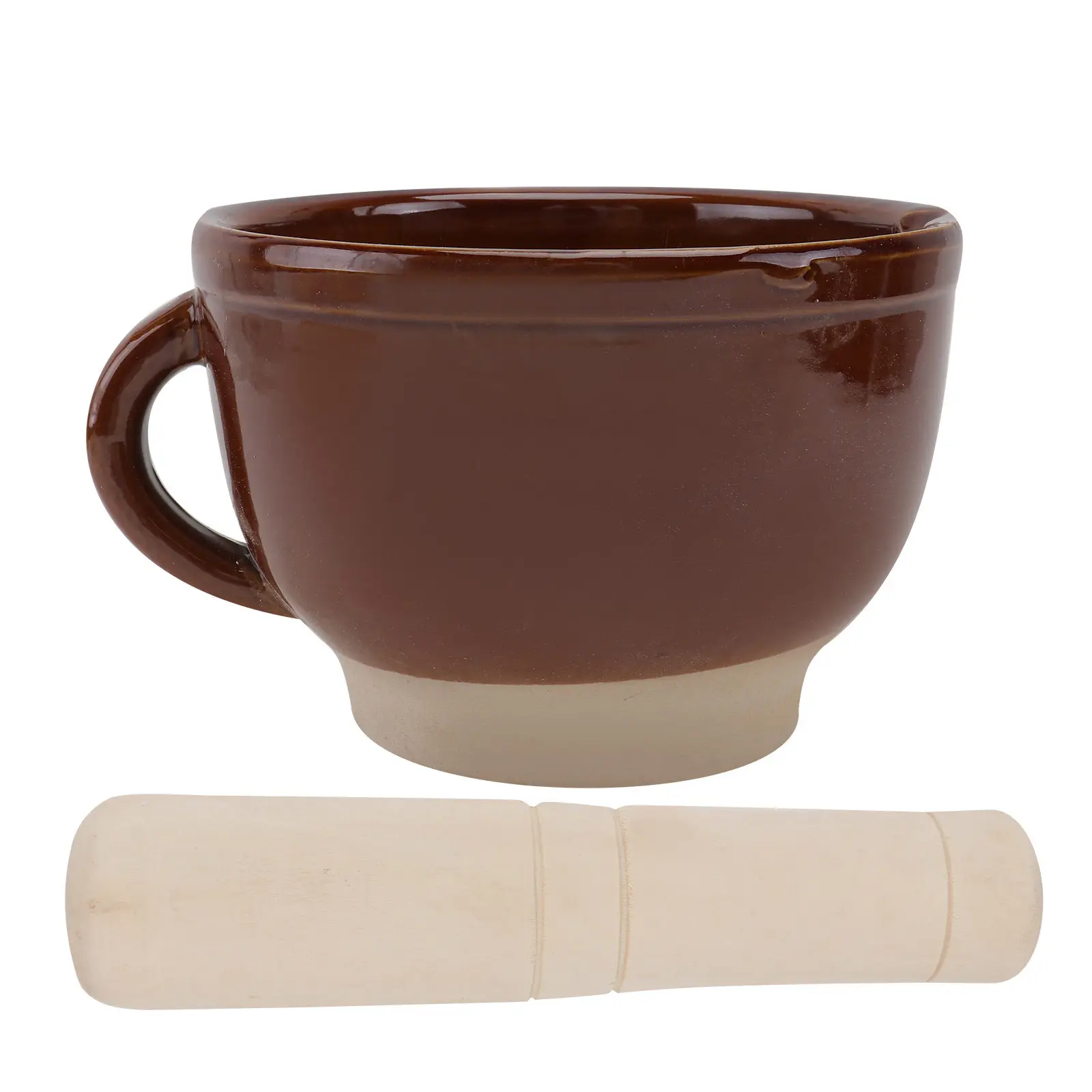 

1Set Eco Friendly Ceramic Mortar and Reusable Wood Pestle Garlic Mashing Set for Kitchen Grinding Spices Seasonings Pills Herbs