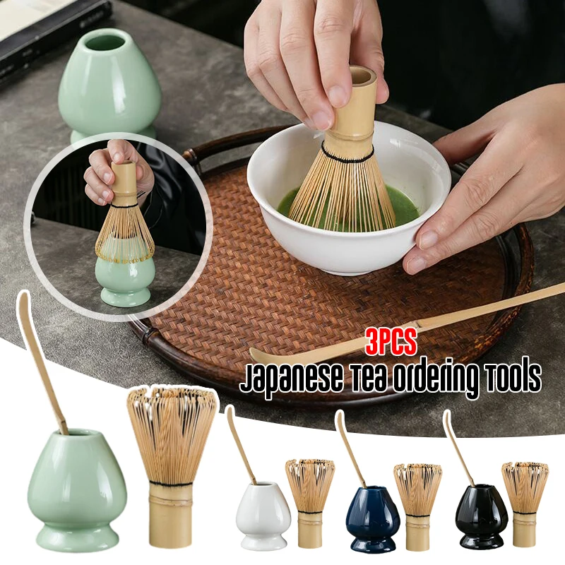 

3Pcs Bamboo Tea Brush Matcha Stirring Brush Tea Brush Stand Japanese Tea Ordering Tools Tea Spoon Tea Holder Pot Set