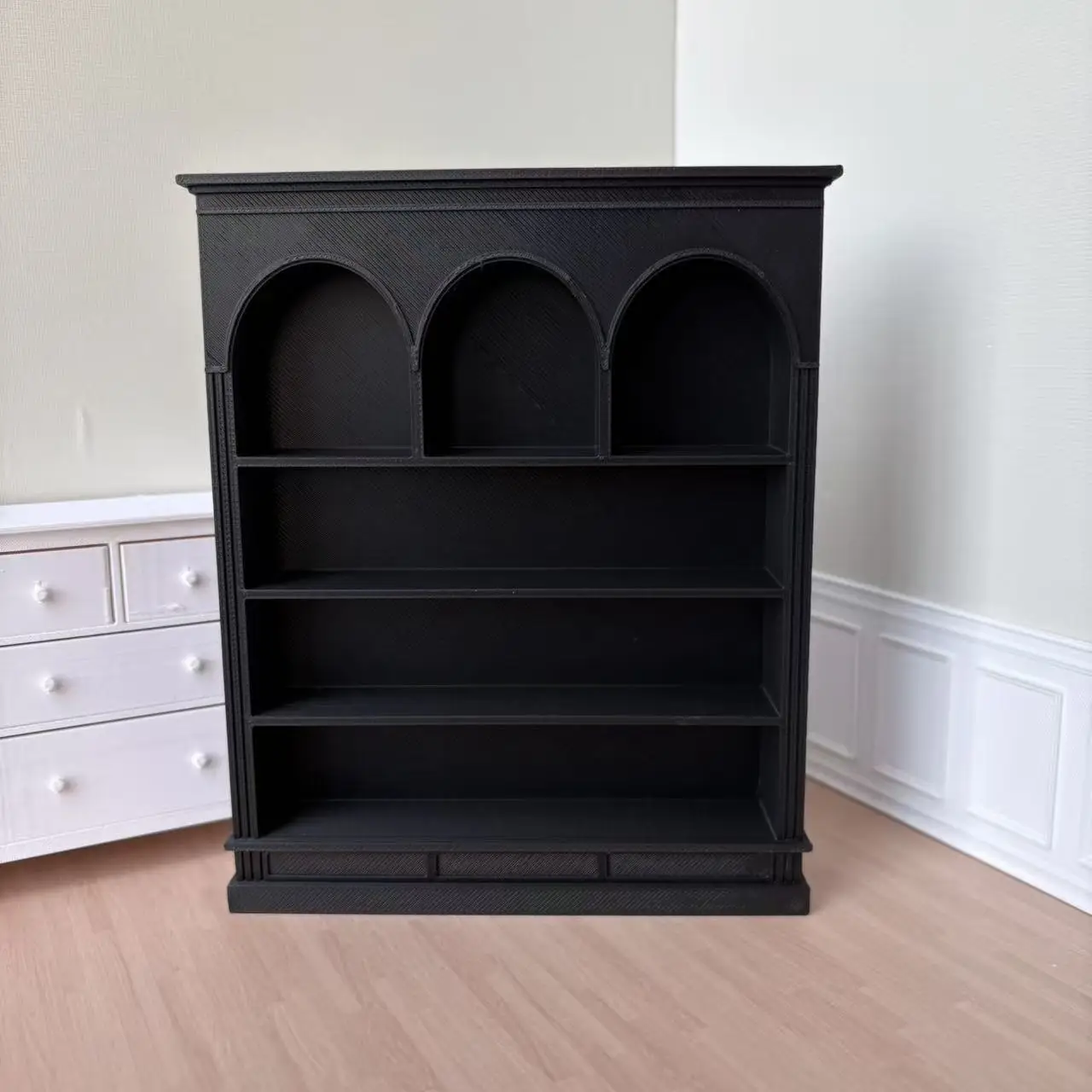 Retro 1:12 Scale Desktop Dollhouse Organizer, Arched Open Display Shelf Mini Storage Cabinet Decor