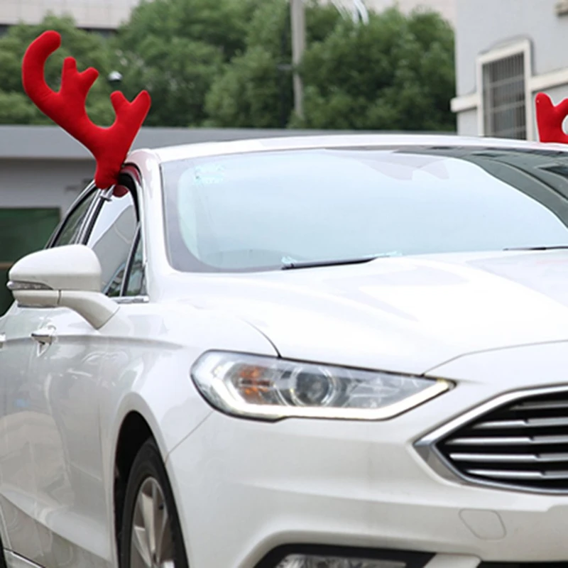 Car Universal Christmas Antler Cloth Cover Christmas Gift Reindeer Nose Decoration Set