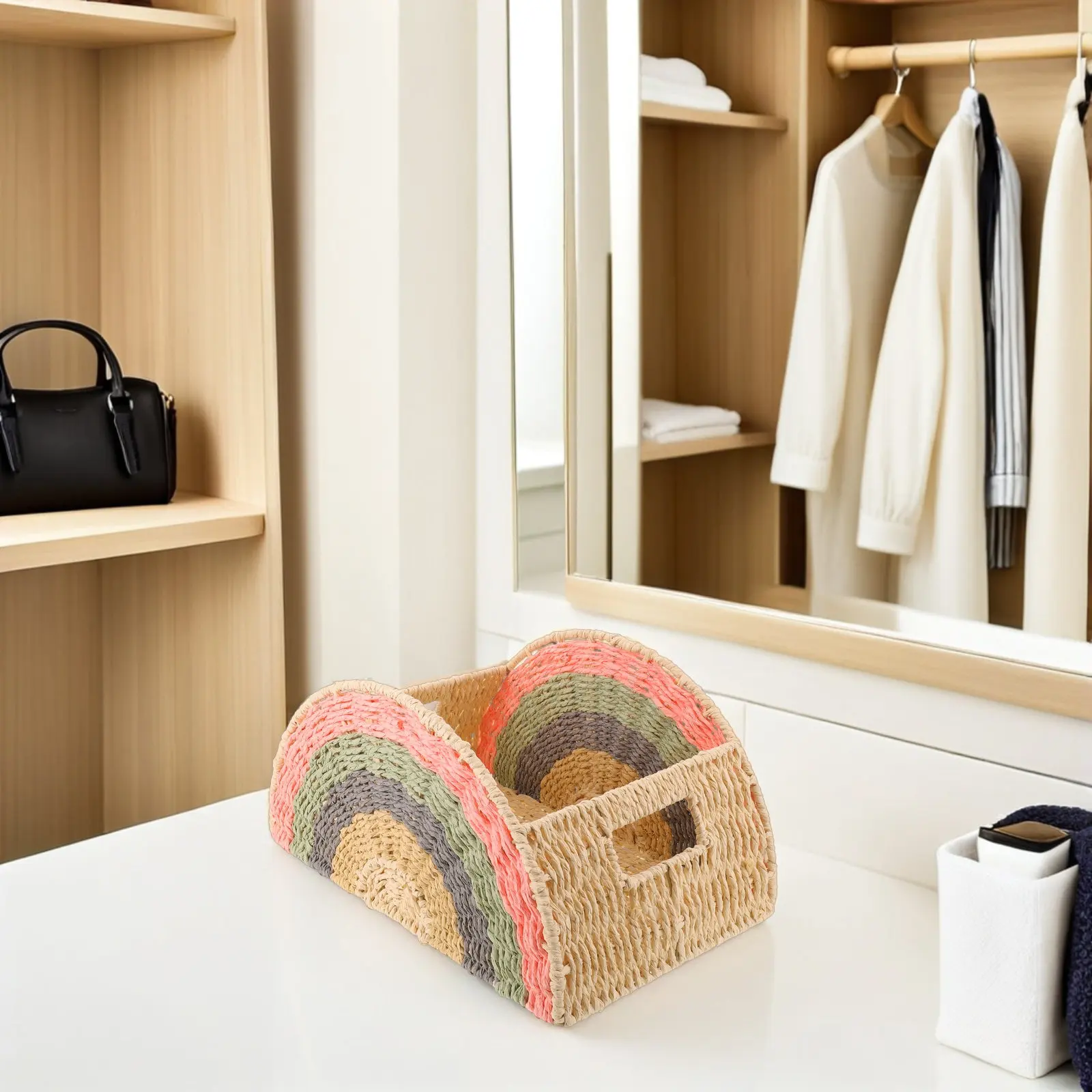 Woven Rainbow Shape Pencil Holder Organizer Paper Rope Storage Basket For Study Desk Storage Book Cute Desktop