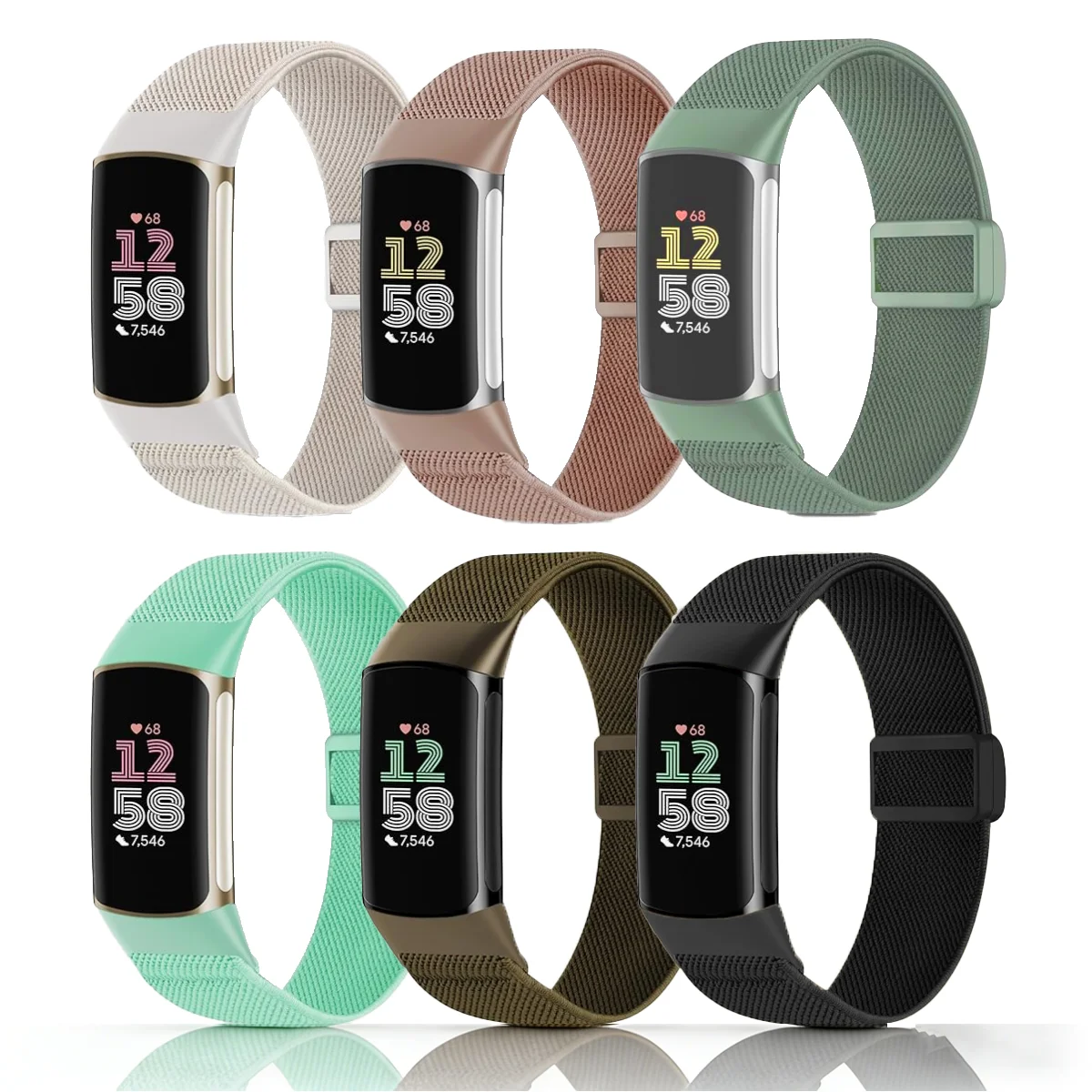 Correa de nailon para Fitbit Charge 6 5, Correa deportiva elástica y transpirable de repuesto para Fitbit Charge 5, para mujeres y hombres, Correa Pulseira