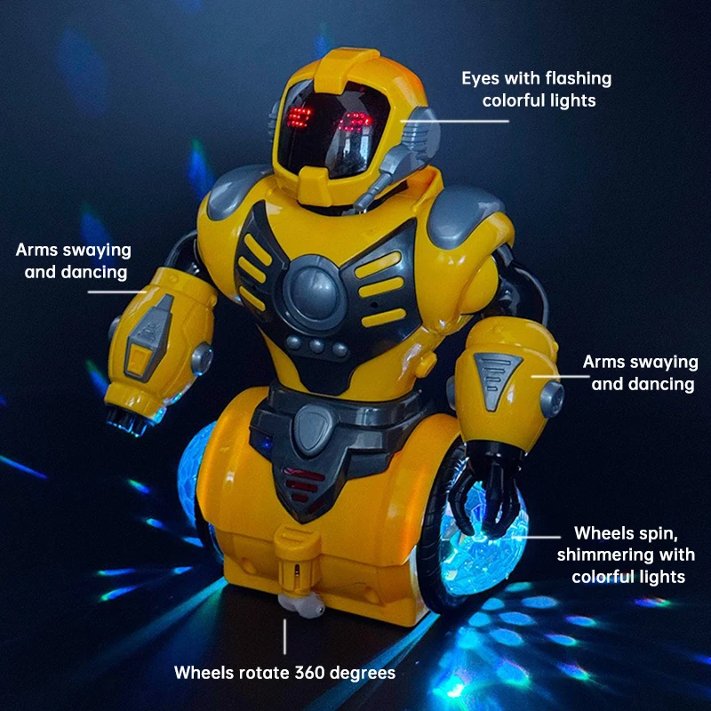 Elektryczne zabawki roboty dla niemowląt 360 °   Obrotowy robot z efektami specjalnymi, kolorowym dźwiękiem i światłem, fajny prezent dla dzieci.
